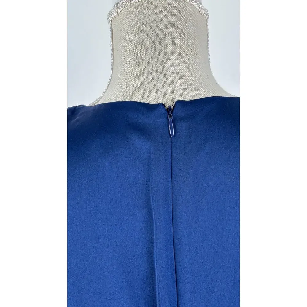 Ann Taylor V Neck Long Sleeve Satin Jumpsuit Deep Ocean Blue Womens Size 8 New
